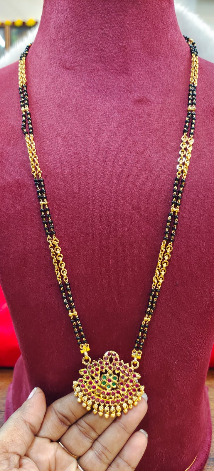 LONG PANCHALOHAM BLACK BEEDS WITH DOLLAR