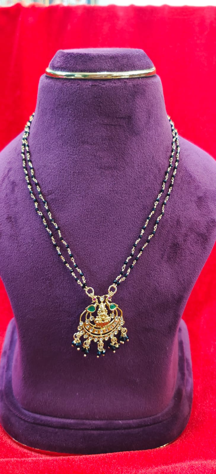 PURE PANCHALOHAM SHORT BLACK BEEDS WITH LAKSHMI DEVI PENDENT