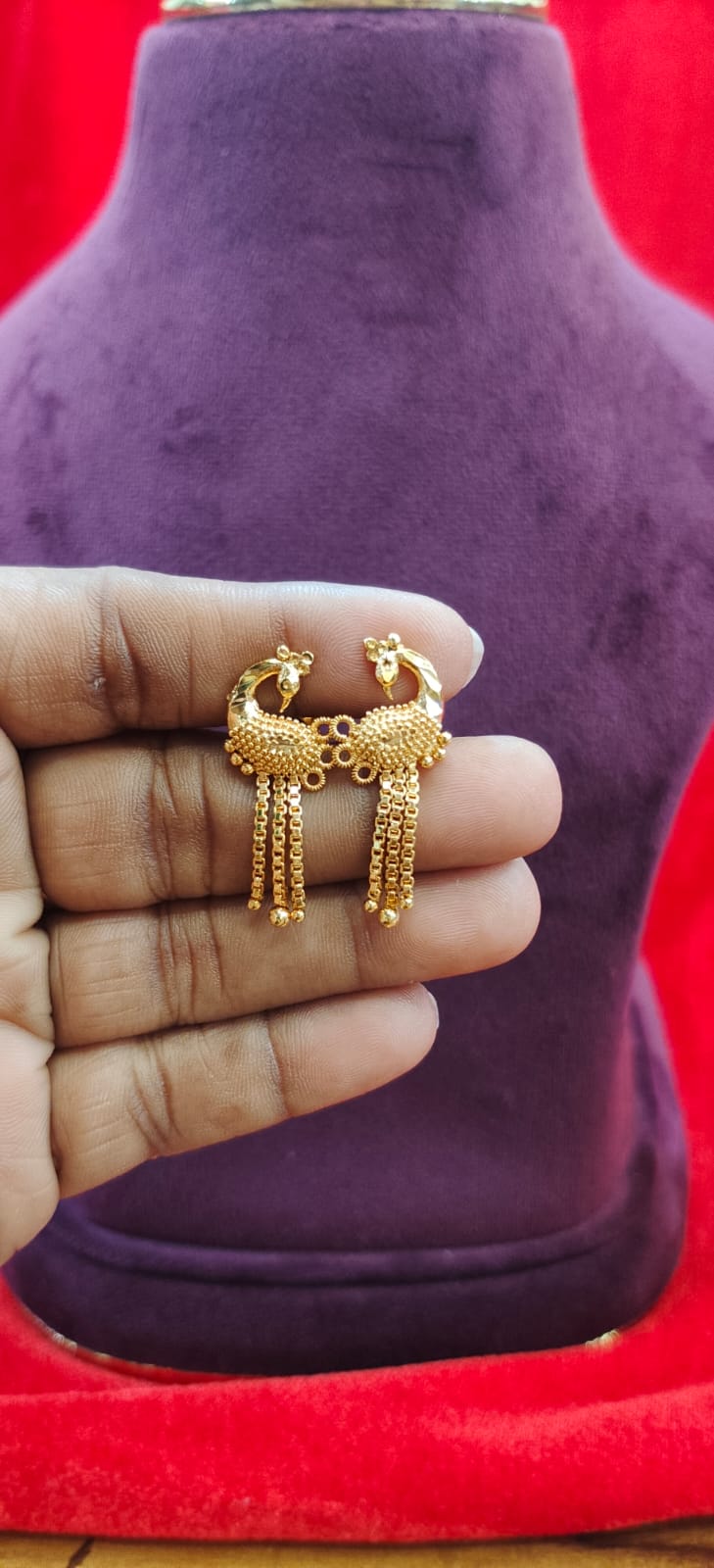 PURE PANCHALOHAM EAR RINGS WITH PEACOCK DESIGN