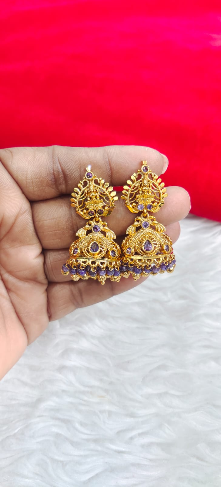 Panchaloham gold look hand made buttalu screw back