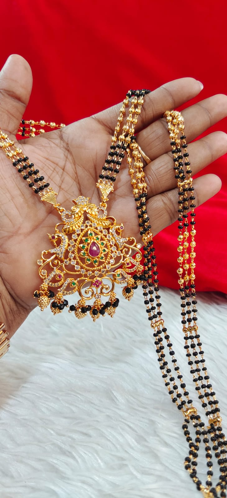 Panchaloham 3 line long black beeds