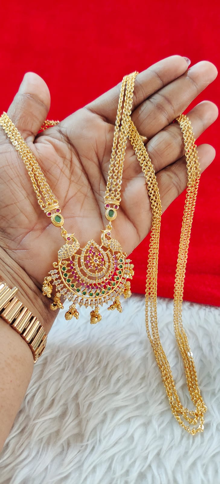 Panchaloham chandraharam multi colour pendent