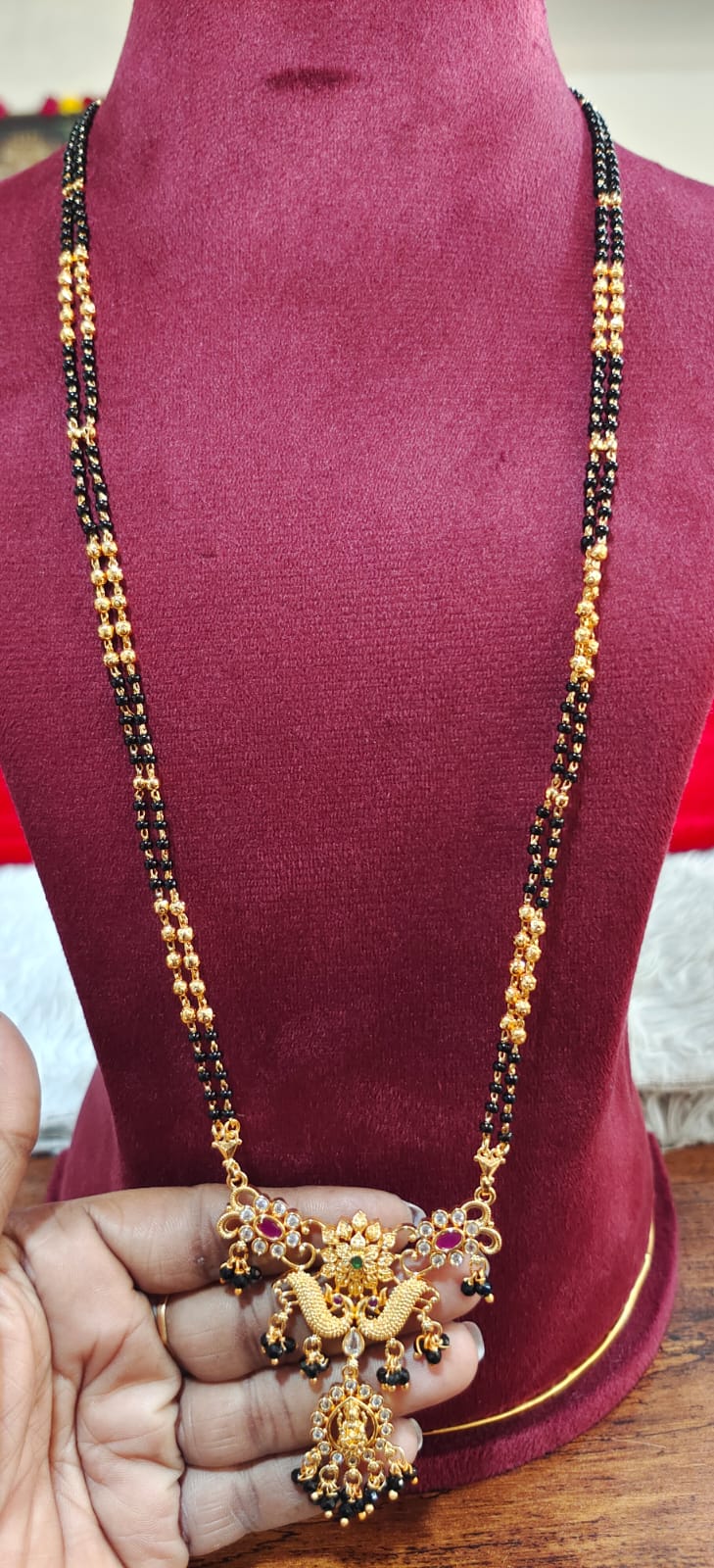 Panchaloham 2 line long balck beeds