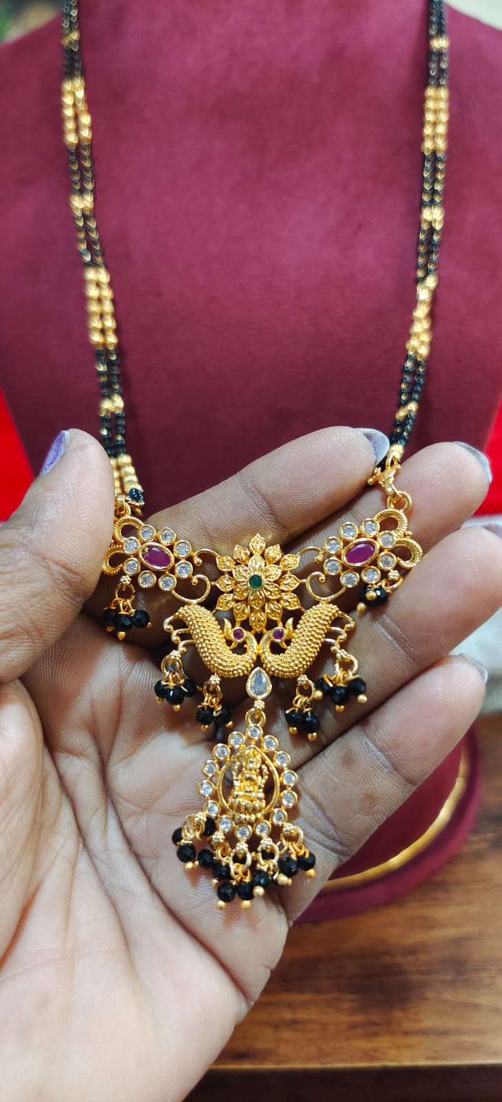 Panchaloham 2 line long balck beeds