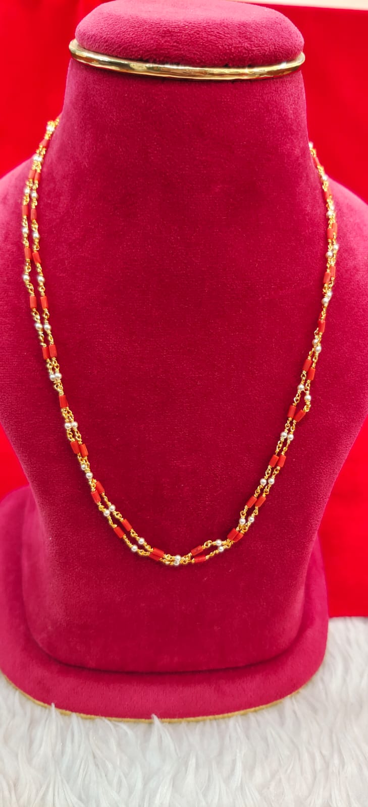 Pure panchaloham orange pipe corals double line chain