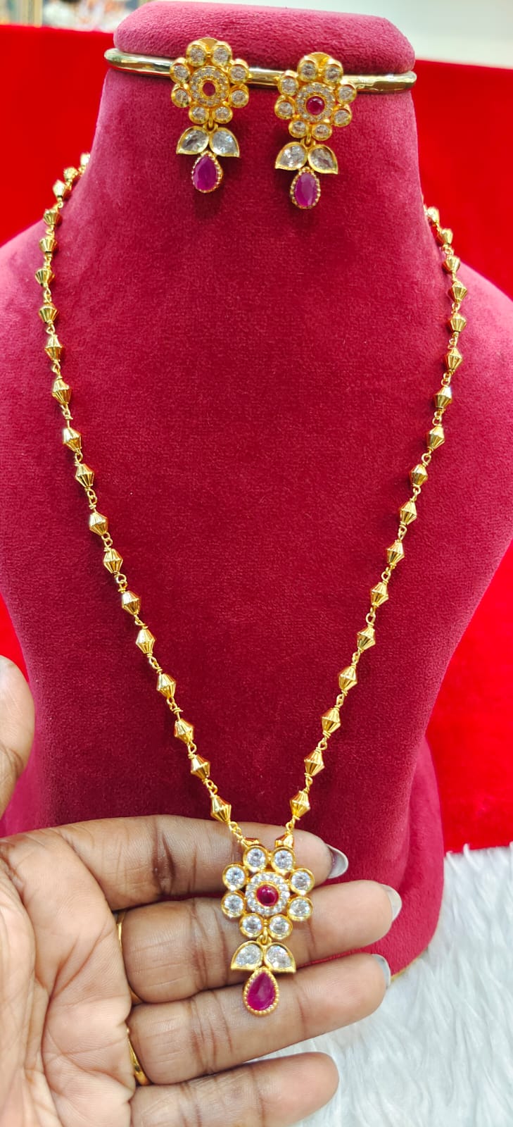 Pure panchaloham kattutheega chain with earrings
