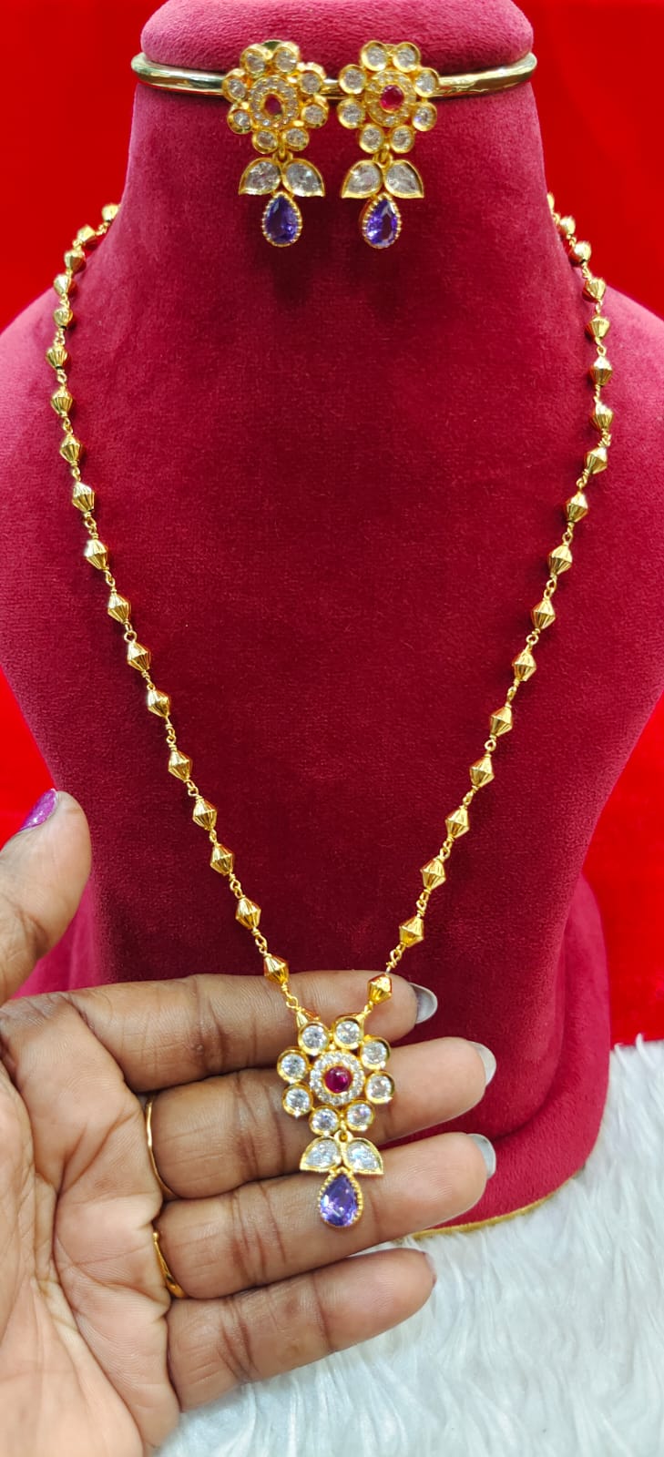 Pure panchaloham kattutheega chain with earrings