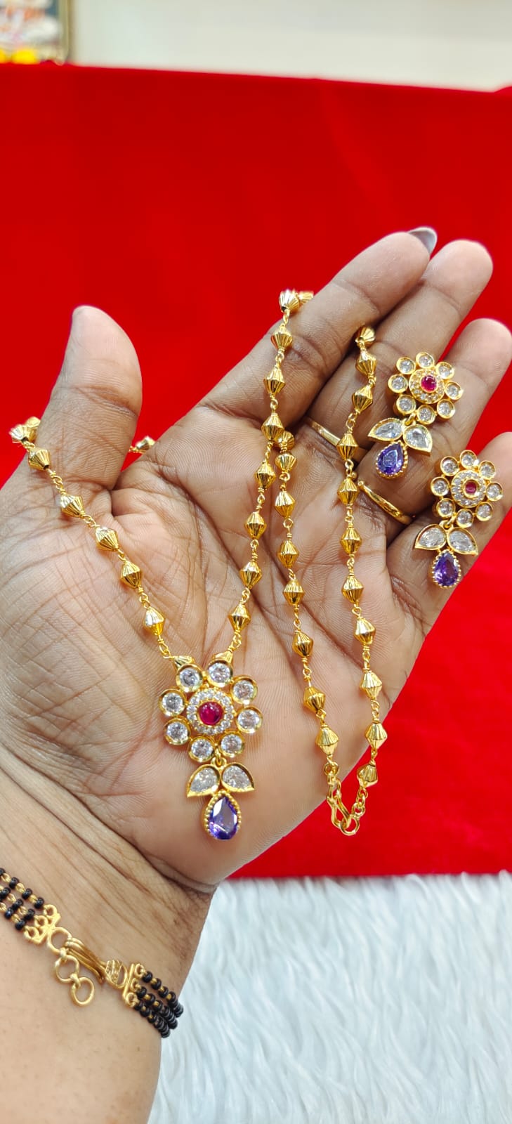 Pure panchaloham kattutheega chain with earrings