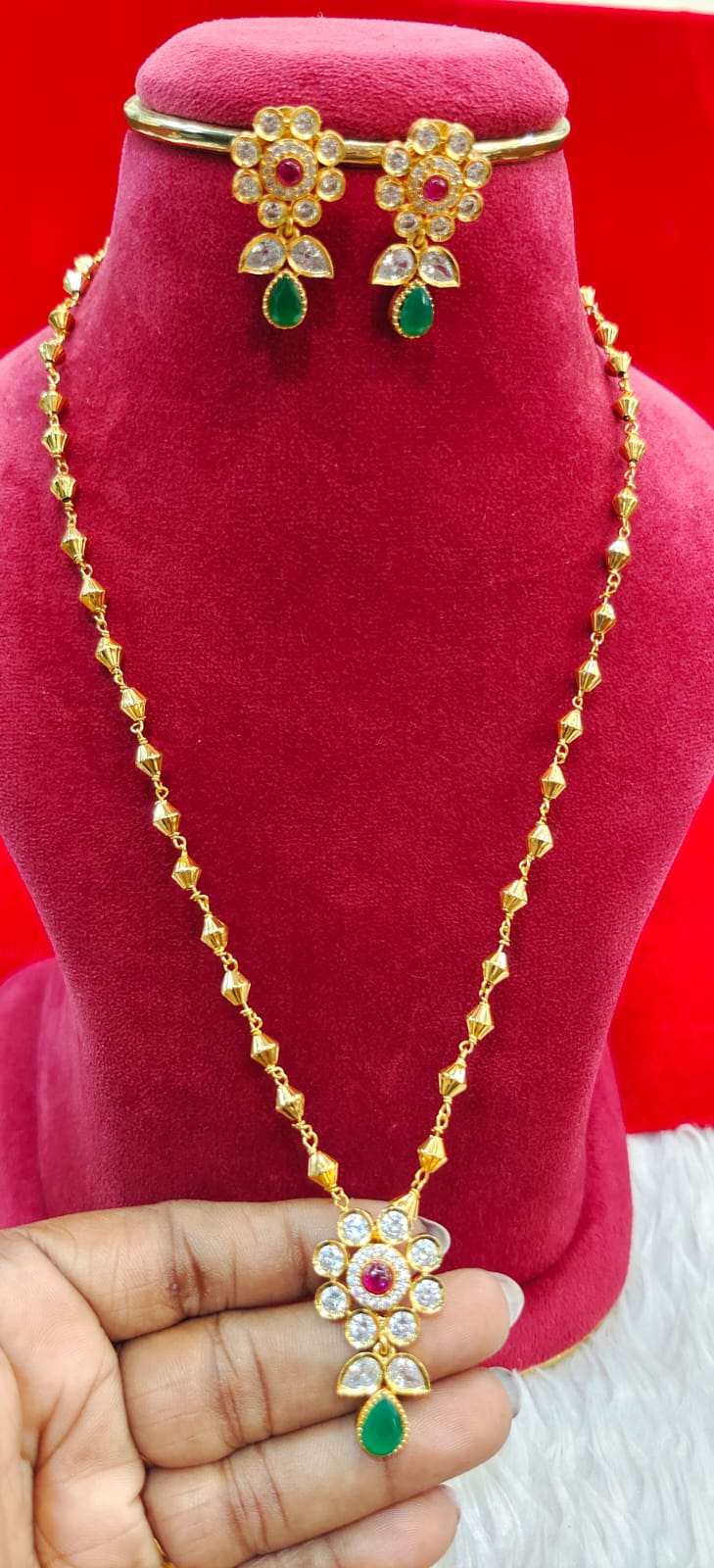 Pure panchaloham kattutheega chain with earrings