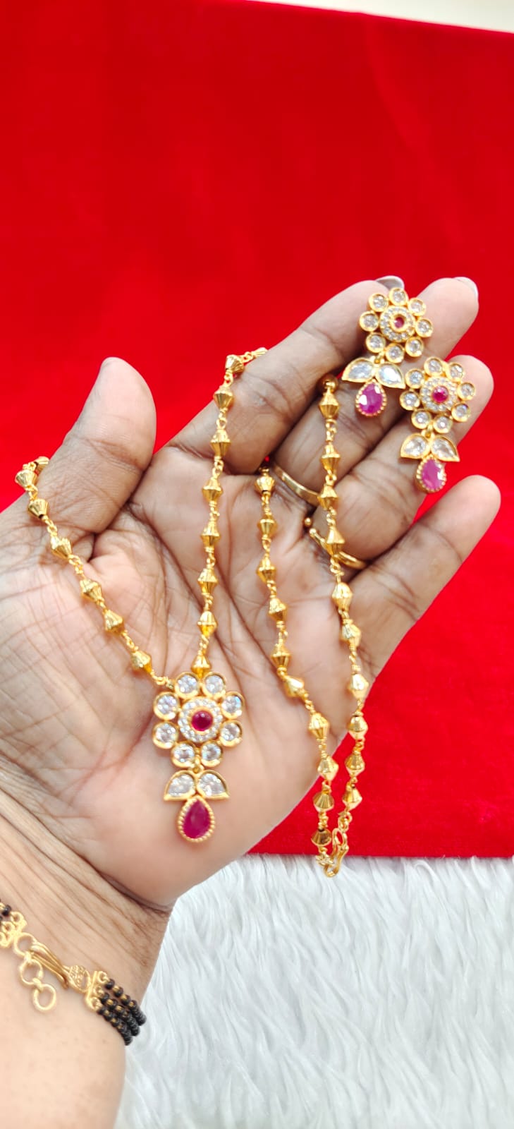 Pure panchaloham kattutheega chain with earrings