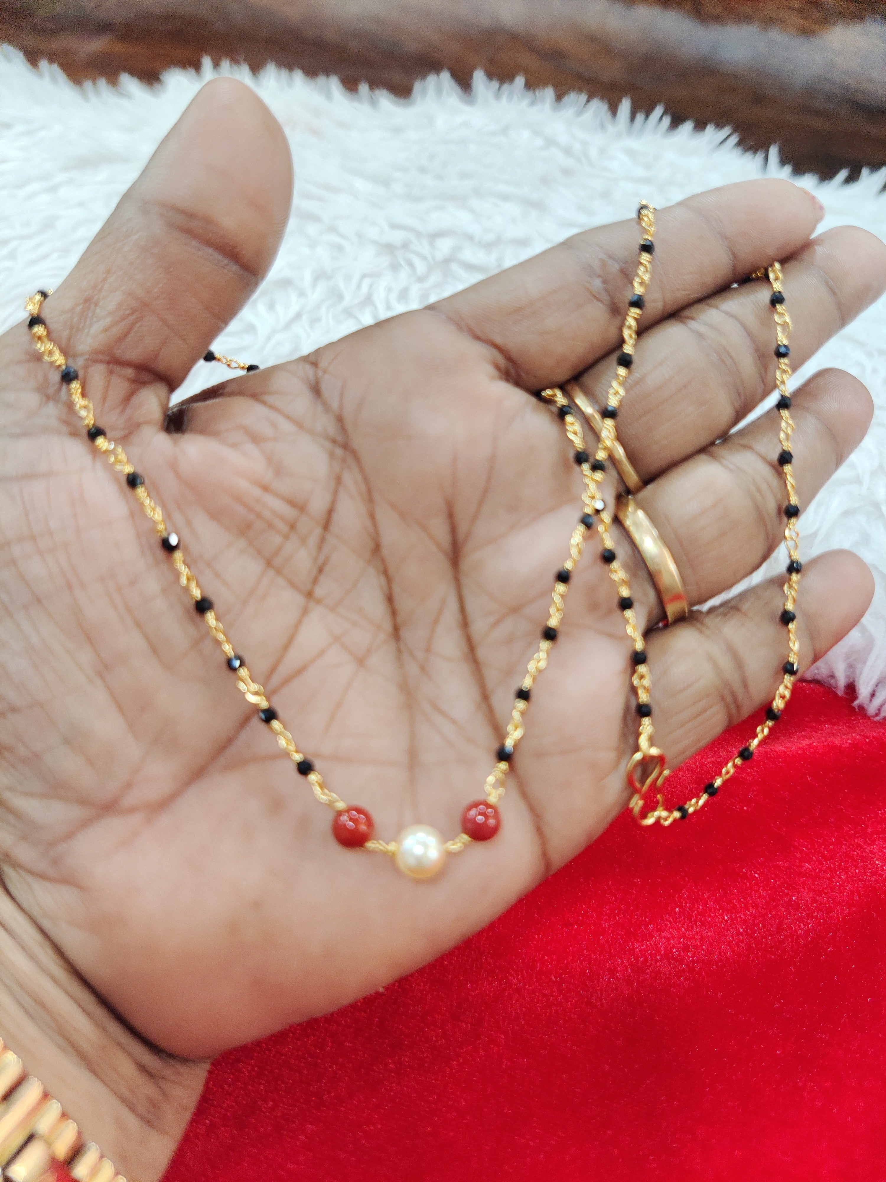 Panchaloham black diamonds with real pearl and coral