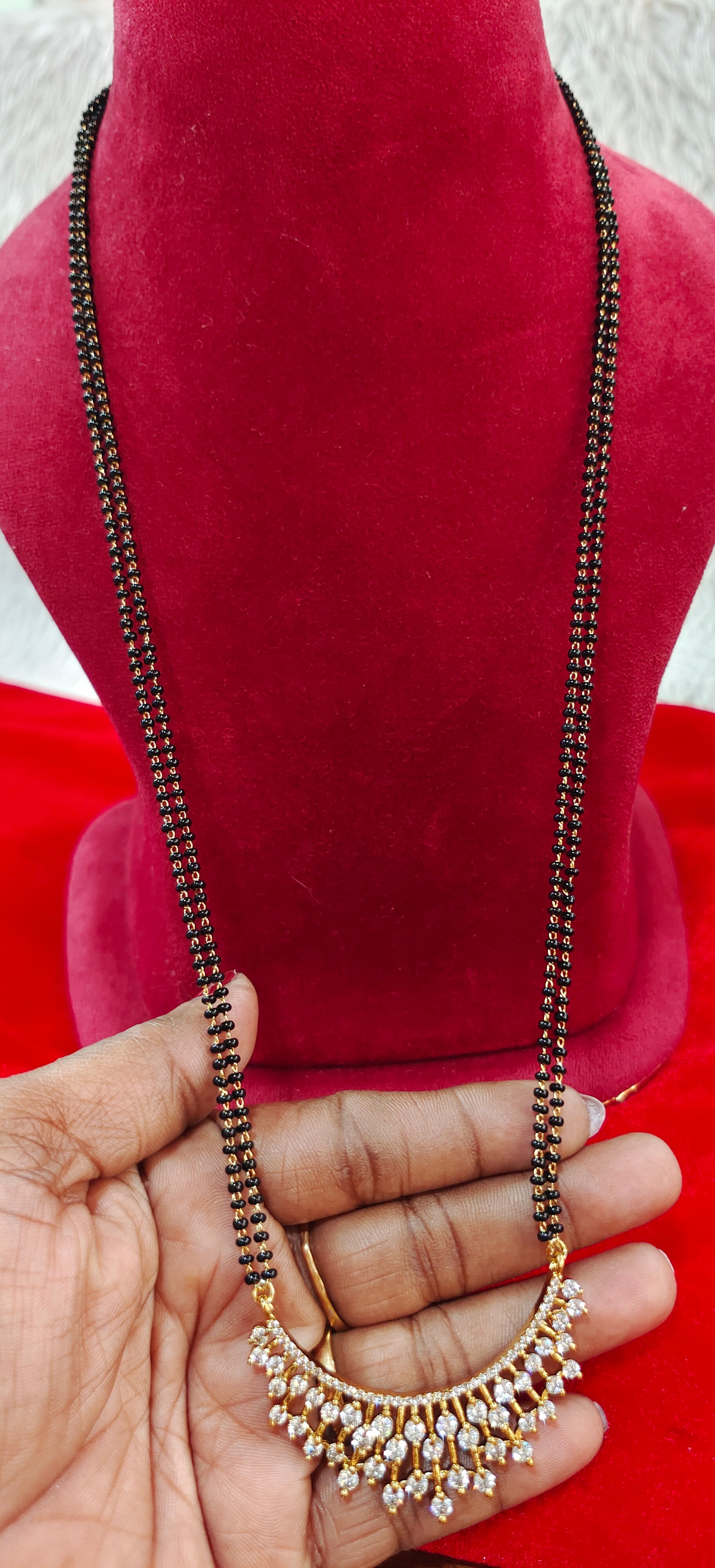 Diamond replica black beads 26 inches