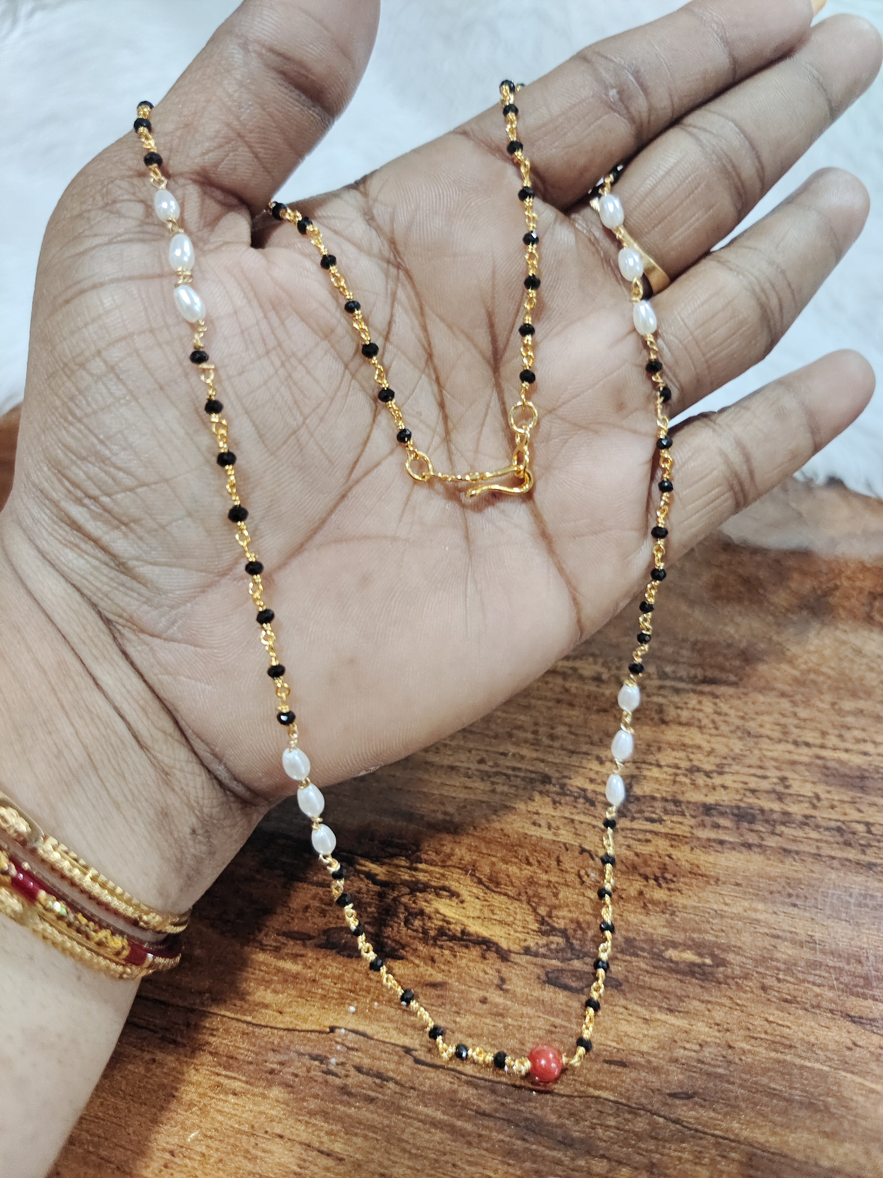 Panchaloham kattuteega black beads original rice pearls