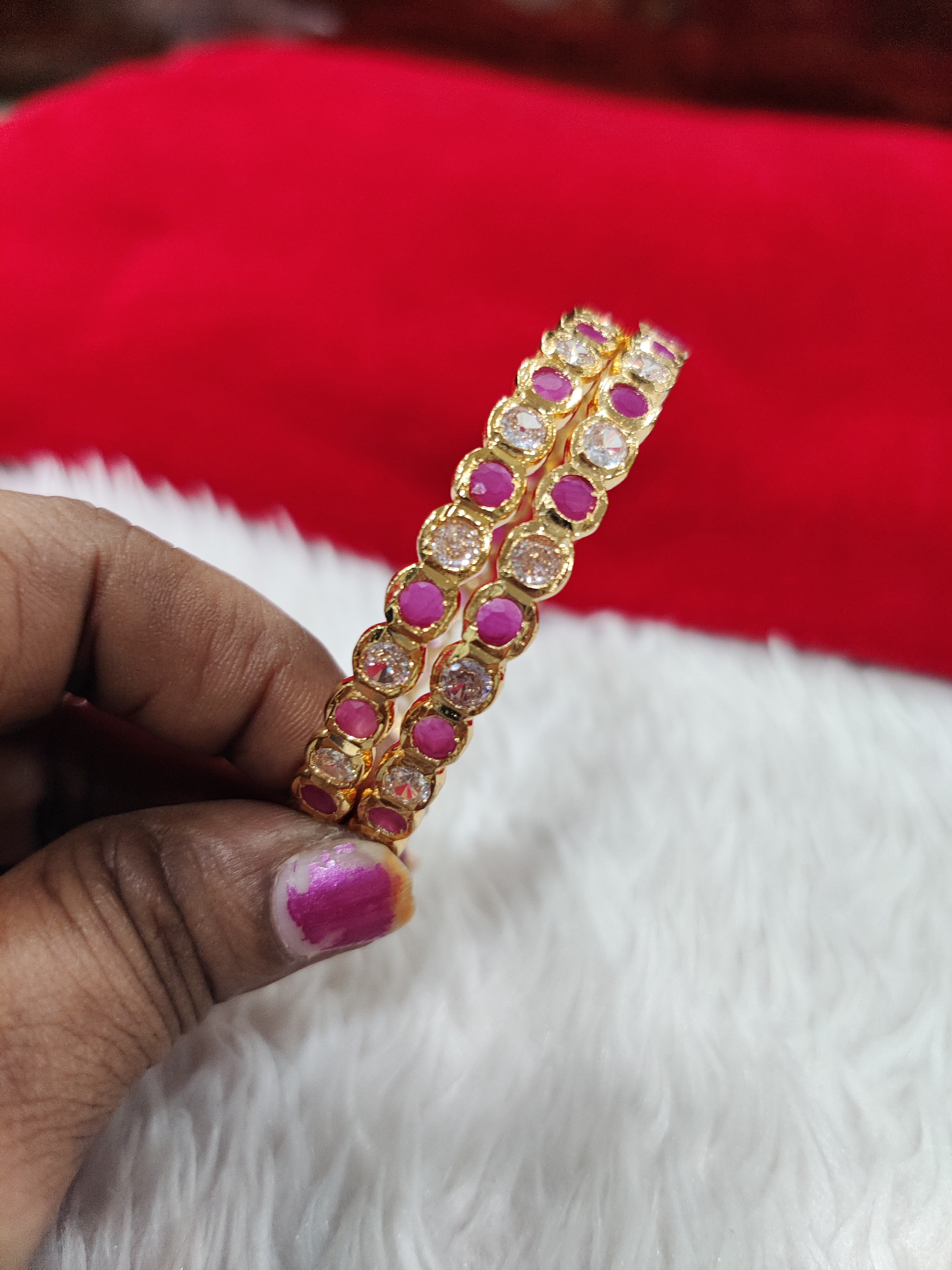 Panchaloham pink and white combination stone bangles