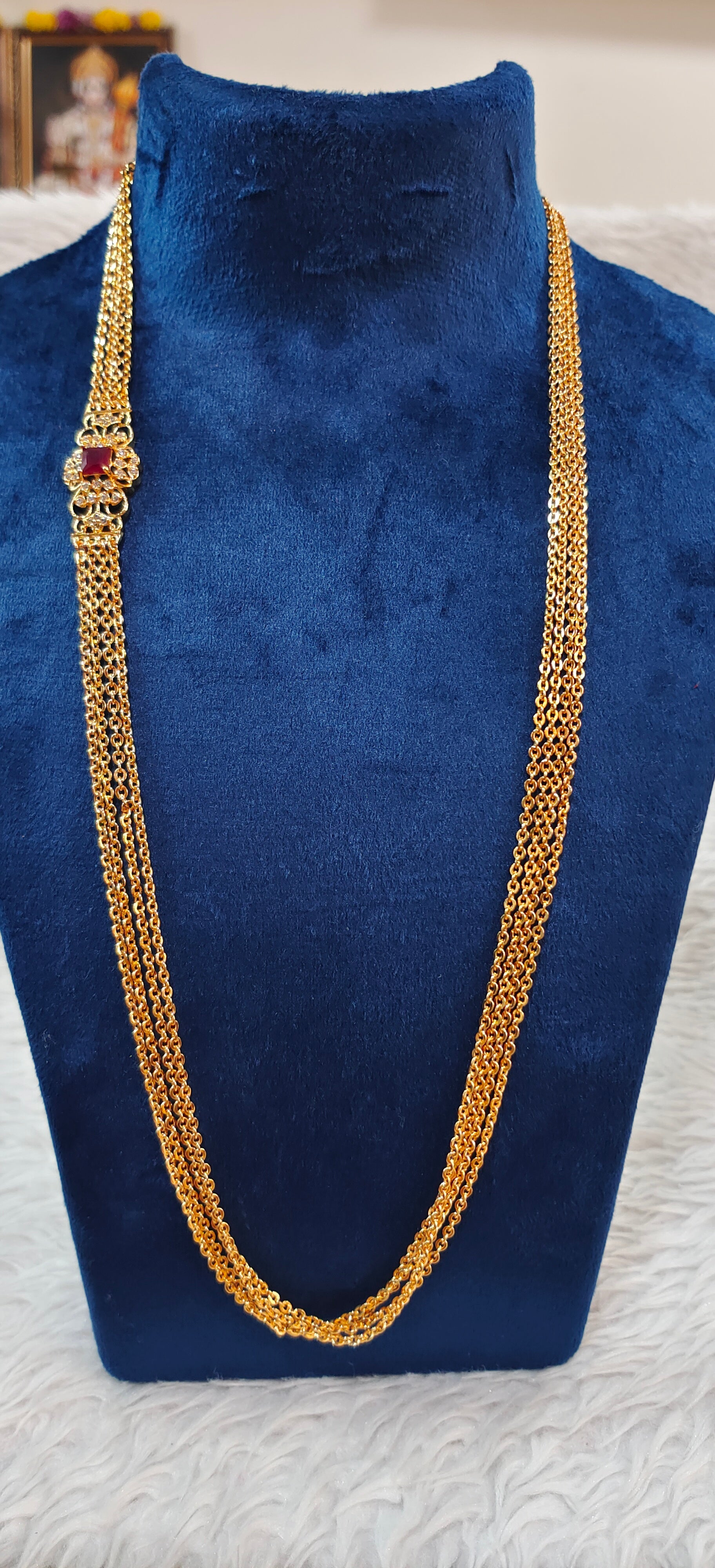 Panchaloham ruby stone chandraharam