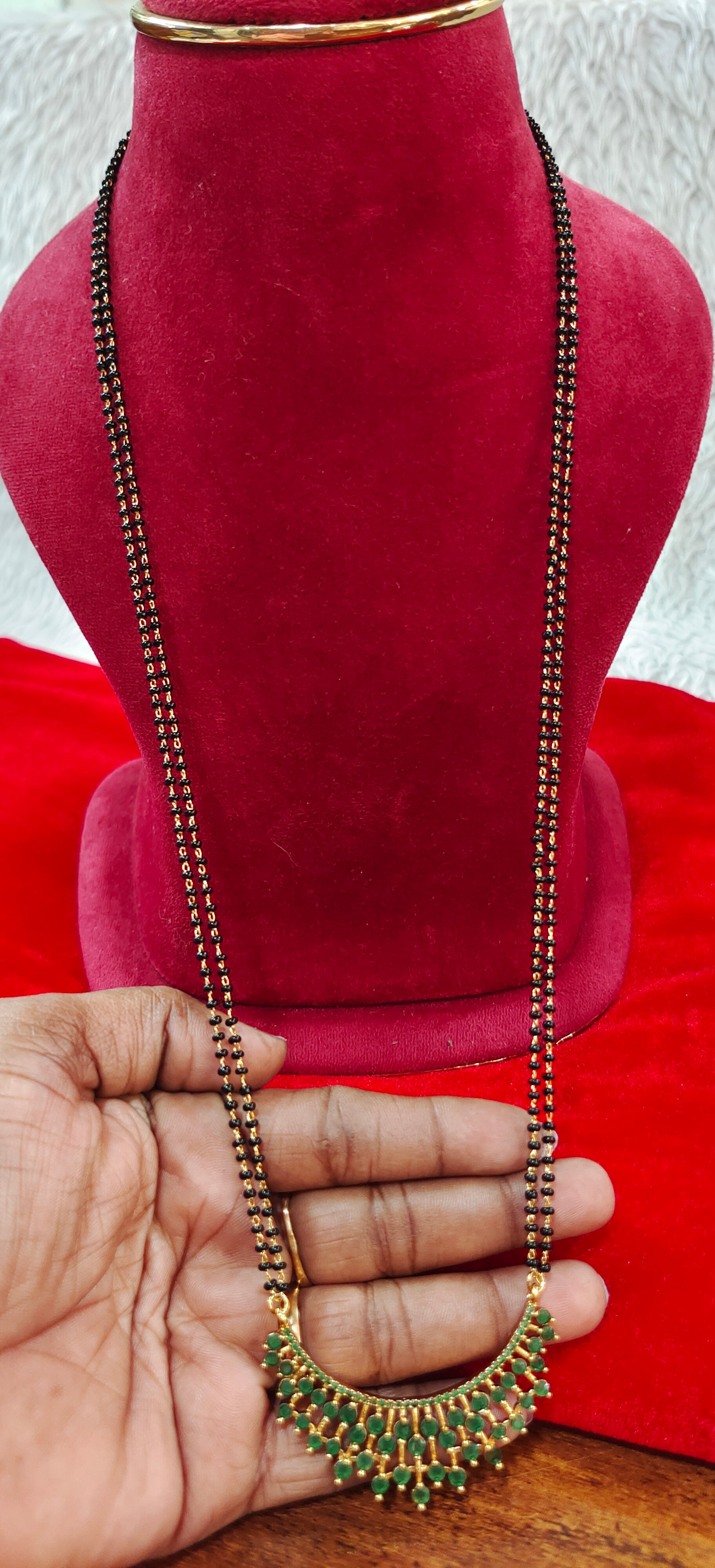 Diamond replica black beads 26 inches