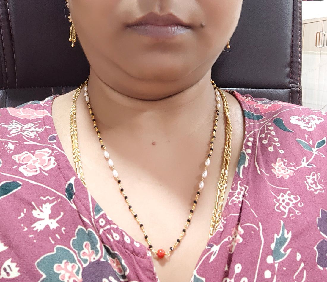 Panchaloham kattuteega black beads original rice pearls