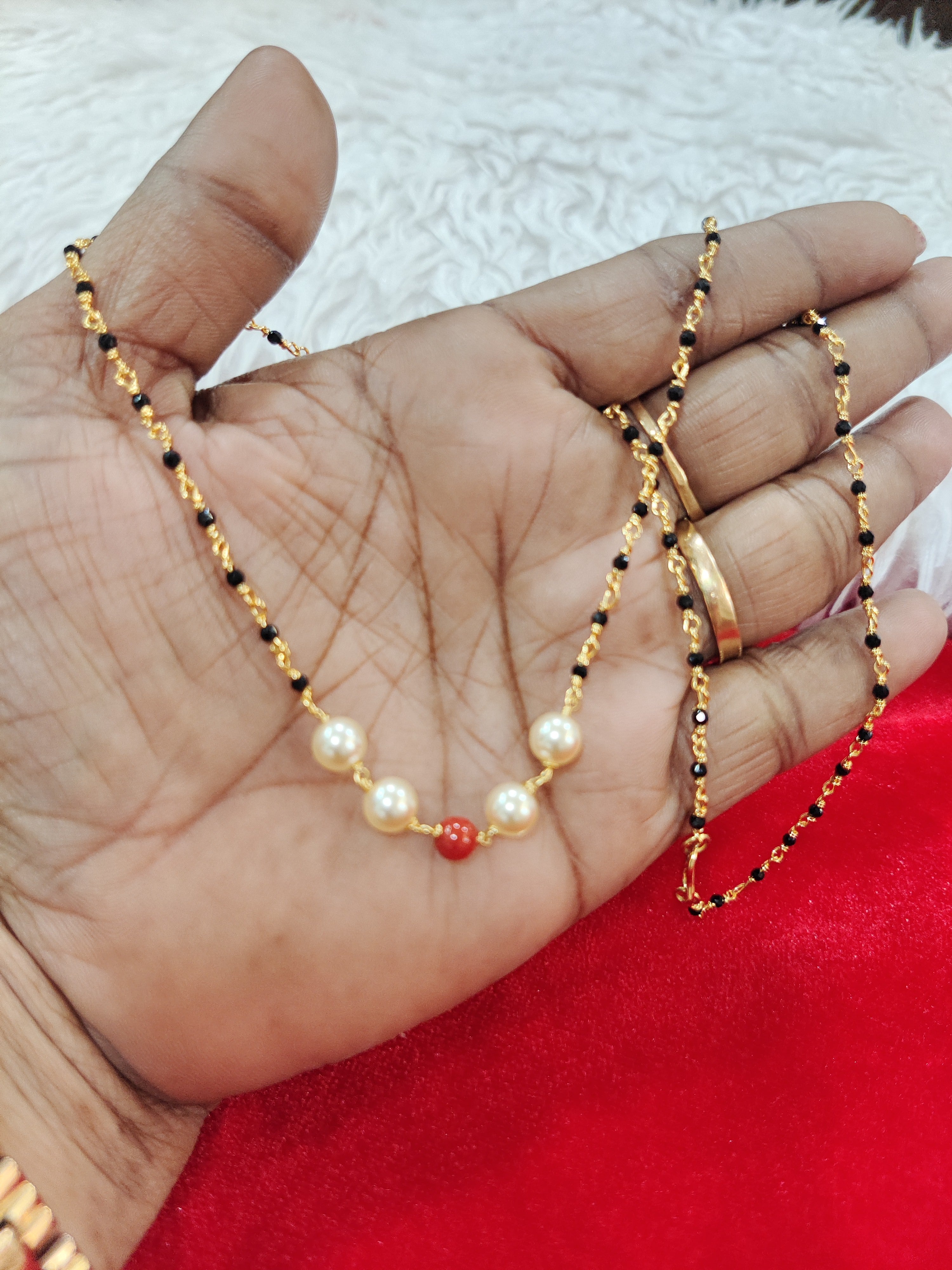 Panchaloham black diamonds with real swaroski pearls and coral