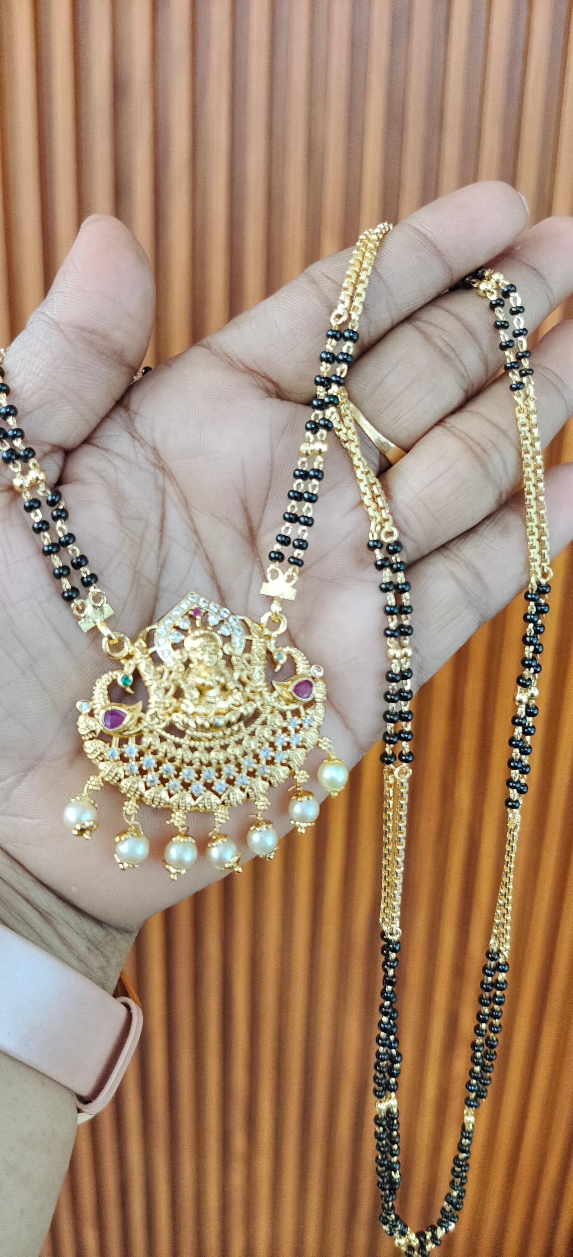 Gold look long black beads